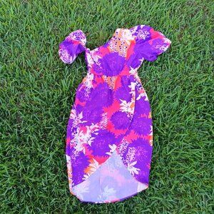 Fun floral puff  elastic waist high low M cotton mix dress
